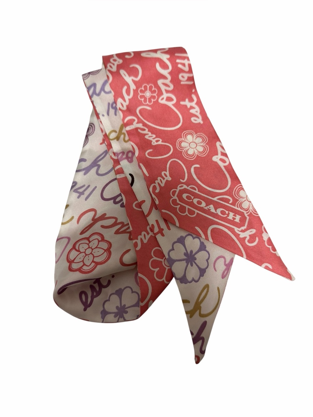 Coach Pink/White Flower Silk Scarf
